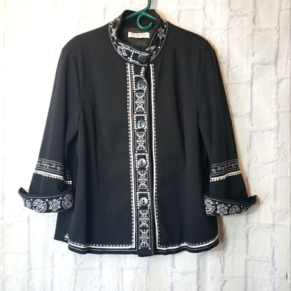 LILY STANHOPE Button Front Embroidered Jacket 1X